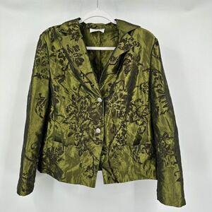 Women Old Money Moody Blazer Size 10 Vintage Velvet Brocade Evening Jacket Green